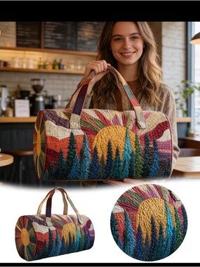 Quilted Sunrise Forest Duffle Bag - Multicolor